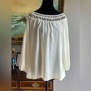 Cutout Neckline Detail Cream Women's Top